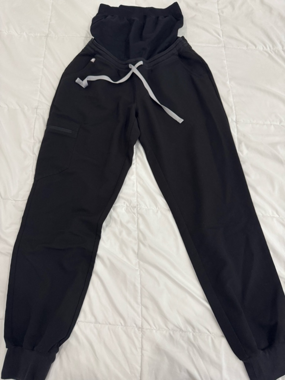 Figs Black Track Joggers with Gray Drawstring